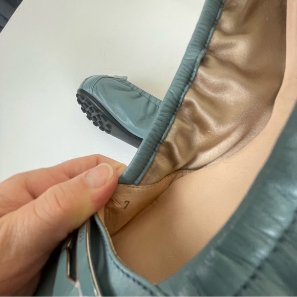 Tod’s Square Toe Ballet Flats Buckle Blue Leather - Picture 5 of 5